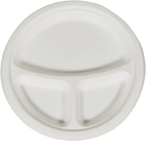 9" Bagasse Plate - 3 Comp.