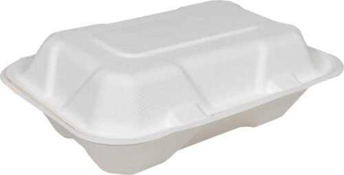 9x6 Bagasse Clamshell Container